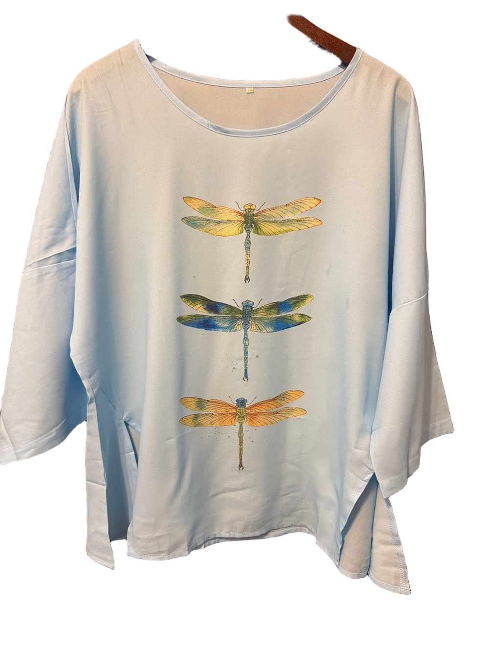 Chicyoo Women's Light Blue Dragonfly Print Blouse Size 2X NWT